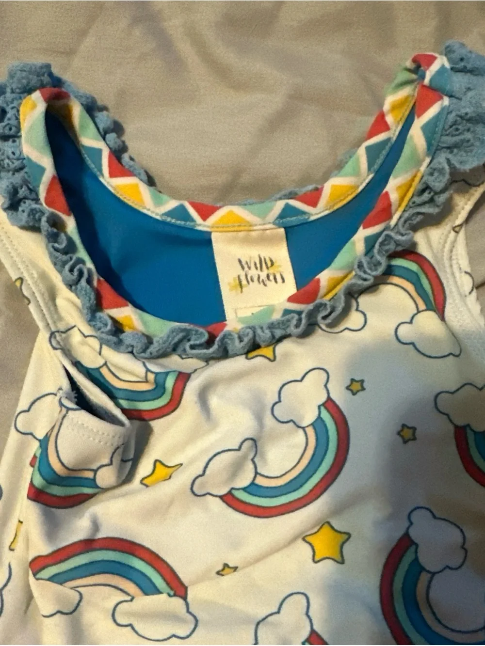 Wild Flowers Baby Girl Rainbow Cloud Swimsuit with Ruffles Size 2